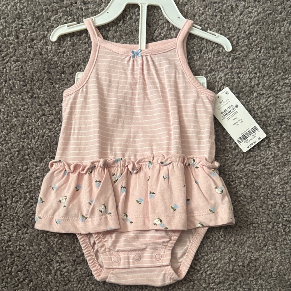 Carter's Pink Striped Ruffle One Piece - NWT